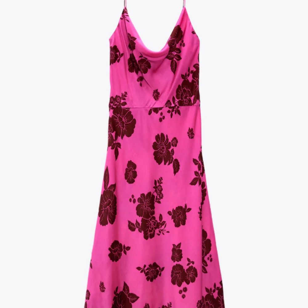 ZARA Pink / Fuchsia Floral Slip Dress, Size M, NWT